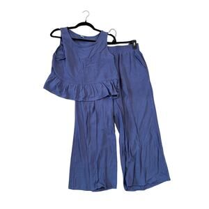 Anrabess Set S Periwinkle Linen Blend Top & Pants Lounge Matching Outfit